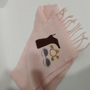 Anne Klein Pink Woolblend Winter Vintage Scarf with Fashion Appliques and Fringe